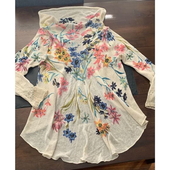 Knitted & Knotted Fleur des Champs Anthropologie FLORAL OPEN Cardigan SWEATER sz - Picture 8 of 10